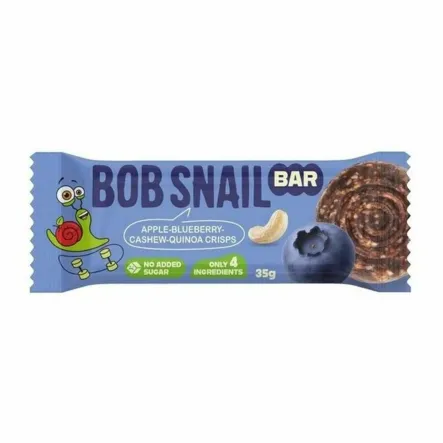 Baton Jabłko-Borówka z Nerkowcem i Chrupkami z Komosy Ryżowej Bez Dodatku Cukru 35 g - Bob Snail