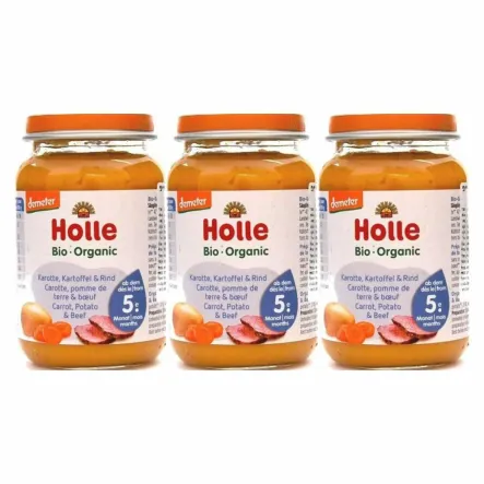 3 x Danie dla Niemowląt z Wołowiną Bio Demeter 190 g - Holle