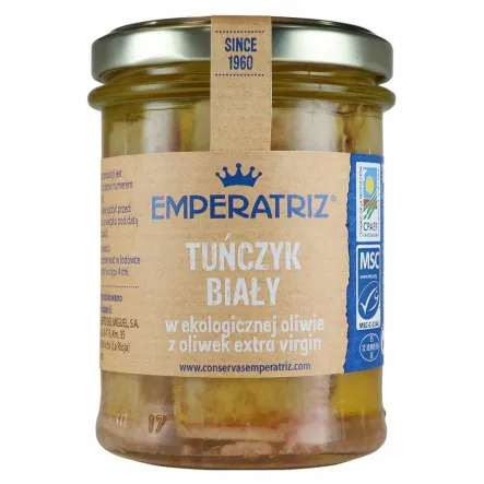 Tuńczyk Biały MSC w Bio Oliwie z Oliwek Extra Virgin 200 g (130 g) - Emperatriz