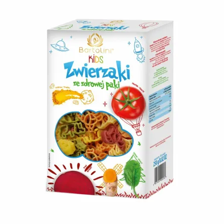 Makaron Kids Pięciosmakowy Zwierzaki ze Zdrowej Paki 250 g - Bartolini