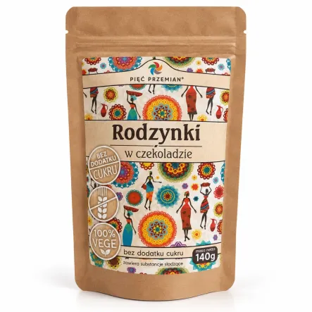 Rodzynki w Czekoladzie Gorzkiej Bez Dodatku Cukru Bezglutenowe 140 g - Pięć Przemian
