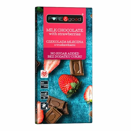 Czekolada Mleczna z Truskawkami Bez Dodatku Cukru 75 g - Pure and Good