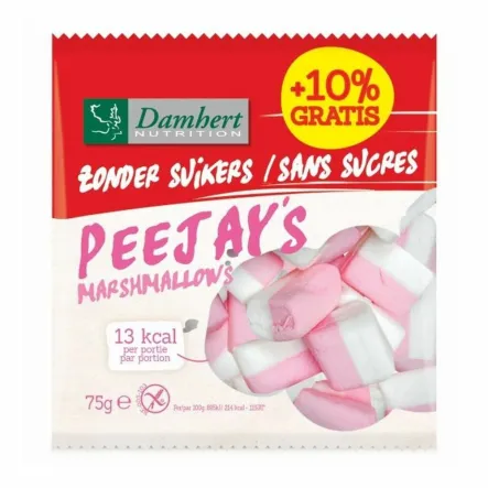 Dwukolorowe Pianki Marshmallow Bez Dodatku Cukru Bezglutenowe 75 g - Damhert 