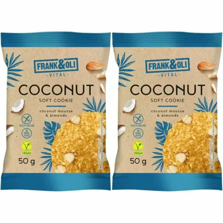 Zestaw 2 x Ciasteczko Kokosowe z Migdałami Bezglutenowe Bez Dodatku Cukru 50 g - Frank&Oli