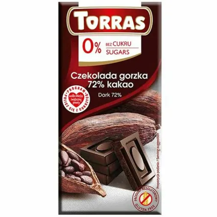 Czekolada Gorzka 72% z Kakao Bez Dodatku Cukru 75 g - Torras