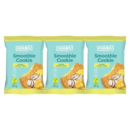 3 x Ciastko Owsiane z Nadzieniem z Kokosa, Ananasa i Mango Bezglutenowe Bez Dodatku Cukru 50 g - Frank andOli
