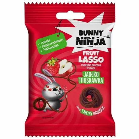 Przekąska Owocowa w Kształcie Sznurka Fruit Lasso Jabłko i Truskawka 20 g - Bunny Ninja