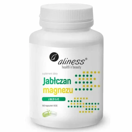 Jabłczan Magnezu 100 mg z Witaminą B6 (P-5-P) 100 Kapsułek Vege - Aliness