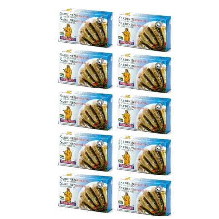 10 x Sardynki Pikantne w Oleju Słonecznikowym 120 g (88 g) - Vigilante