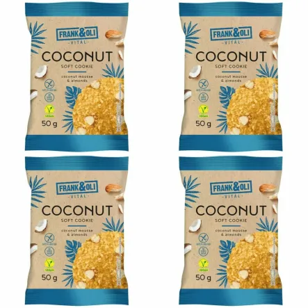 Zestaw 4 x Ciasteczko Kokosowe z Migdałami Bezglutenowe Bez Dodatku Cukru 50 g - Frank&Oli