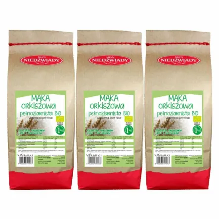 3 x Mąka Orkiszowa Pełnoziarnista  Eko 1 kg - Młyn Niedźwiady
