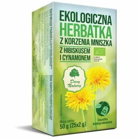 Herbatka z Korzenia Mniszka z Hibiskusem i Cynamonem 50 g (25x 2 g) - Dary Natury