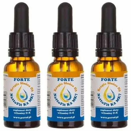 Zestaw 3 x Kropla Słońca Witamina D3 + NattoFit K2 MK7 FORTE 20 ml - Proved