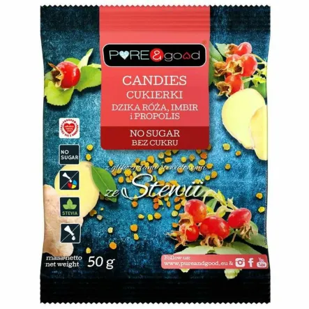Cukierki z Dziką Różą, Imbirem i Propolisem Bez Dodatku Cukru 50 g - PURE&Good