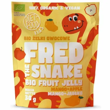 Żelki Owocowe Fred The Snake JABŁKO and  MANGO BIO 30 g - Diet-Food Kids