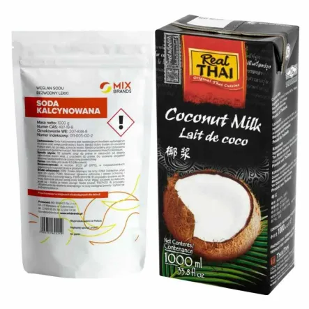Soda Kalcynowana 1 kg - Big Nature + Mleko Kokosowe UHT 85% Ekstrakt Kokosa 1L  RealThai