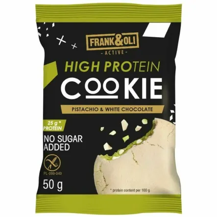Ciastko Proteinowe Pistacjowe z Białą Czekoladą Bez Dodatku Cukru Bezglutenowe 50 g - Frank and Oli