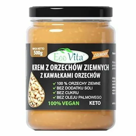 Krem z Orzechów Ziemnych z Kawałkami Orzechów 100% 500 g - EOOVITA- Krem Orzechowy Masło Orzechowe