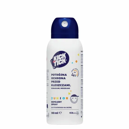 Kick The Tick Max Repelent Plus JUNIOR - Potrójna Ochrona przed Kleszczami, Komarami, Meszkami 90 ml - ICB Pharma