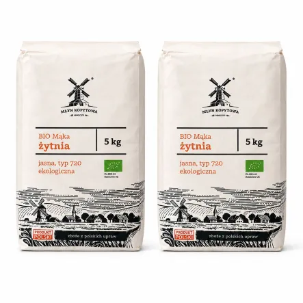 Mąka  Żytnia Jasna Typ 720 Ekologiczna 10 kg (2 x 5 kg) - Młyn Kopytowa