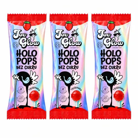 3 x Lizak o Smaku Truskawkowym z Witaminą D i C Bez Cukru Bezglutenowy 8 g - Holo Pops