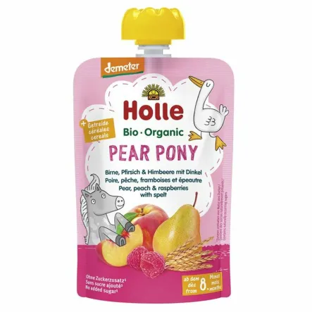 Mus Owocowy Gruszkowy Kucyk (Gruszka, Brzoskwinia, Malina, Orkisz) Bez Dodatku Cukru Bio Demeter 100 g - Holle