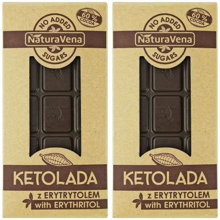 Zestaw 2 x KETOLADA Czekolada Gorzka 60% z Erytrytolem 100 g - NaturAvena