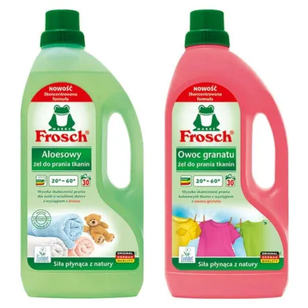 Żel do Prania Tkanin Aloesowy 1,5 l - Frosch + Żel do Prania Tkanin Owoc Granatu 1,5 l - Frosch