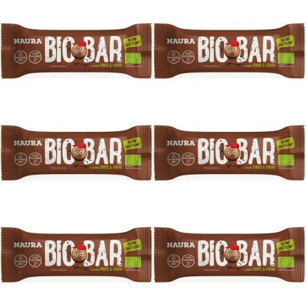 6 x Baton Daktylowy Kakao and Kokos Bez Dodatku Cukru Bezglutenowy Bio 35 g - Naura