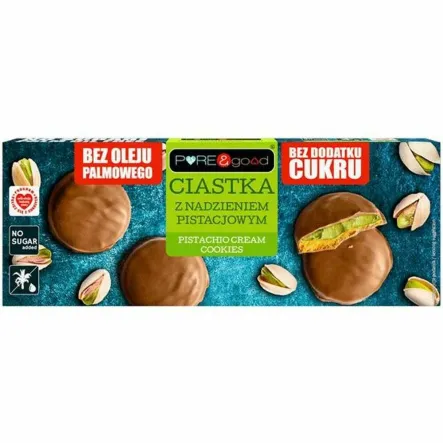 Ciastka z Kremem Pistacjowym w Czekoladzie Mlecznej Bez Dodatku Cukru 96 g - Pure and Good