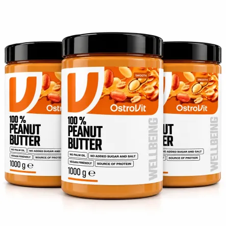 Zestaw 3 x Krem z Orzeszków Arachidowych Gładki Bez Dodatku Cukru i Soli 1 kg - OstroVit
