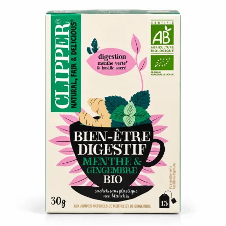 Herbatka z Miętą Imbirem i Bazylią Azjatycką BIO 30 g (15x 2 g) - Clipper