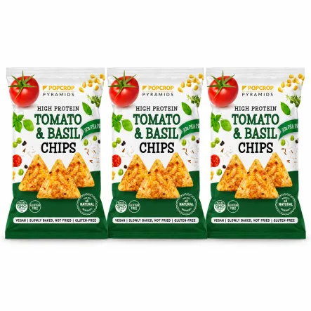 3 x Chrupki Piramidki Proteinowe o Smaku Pomidora z Bazylią Bezglutenowe 60 g - Popcrop