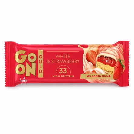Baton Proteinowy White & Strawberry Bez Dodatku Cukru 45 g - GO ON Gold