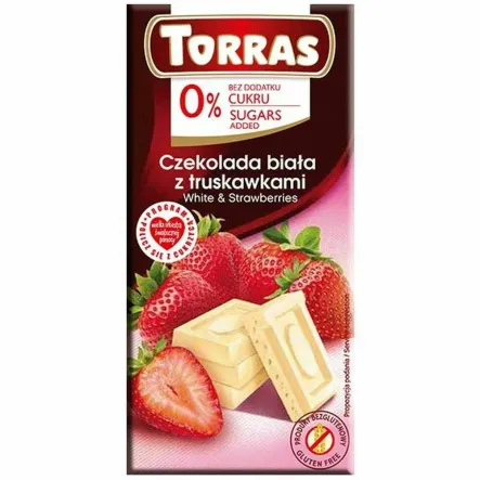 Czekolada Biała z Truskawkami Bez Dodatku Cukru 75 g - Torras