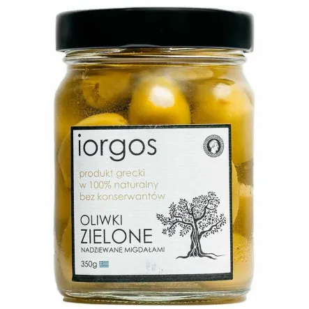 Oliwki Zielone Nadziewane Migdałami Premium 350 g (210 g) - IORGOS