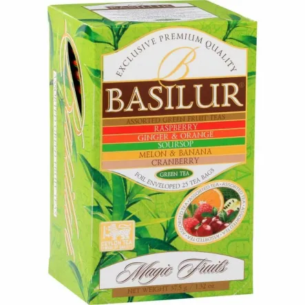 Mieszanka Herbat Zielonych z Dodatkami Assorted Green Fruit Tea Saszetki 37,5 g (25x 1,5 g) - Basilur