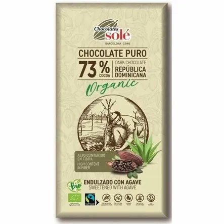 Czekolada Gorzka 73% Kakao Słodzona Syropem z Agawy Bio 100 g - Chocolates Sole