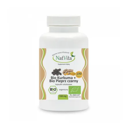Kurkuma +Pieprz Czarny Bio 550 mg 100 kapsułek - Natvita