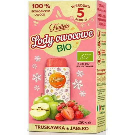 Lody do Zamrożenia Truskawka i Jabłko BIO 250 g (5x 50 g) - Frutteto