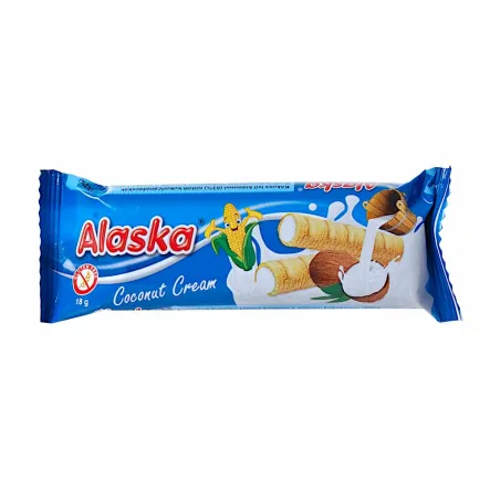 Rurki Kukurydziane Nadziewane Kremem o Smaku Kokosowym Bezglutenowe 18 g - Alaska