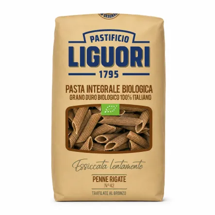 Makaron Pełnoziarnisty z Pszenicy Durum Penne Rigate nr 42 BIO 500 g Liguori