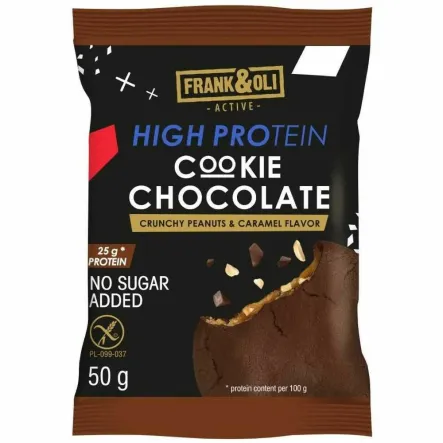 Ciastko Proteinowe Chrupiące Orzeszki Ziemne i Karmel Bez Dodatku Cukru Bezglutenowe 50 g - Frank i Oli