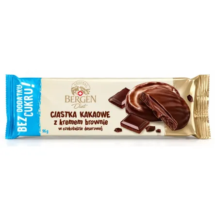 Ciastka Kakaowe z Kremem Brownie w Czekoladzie Deserowej Bez Dodatku Cukru 96 g - Bergen