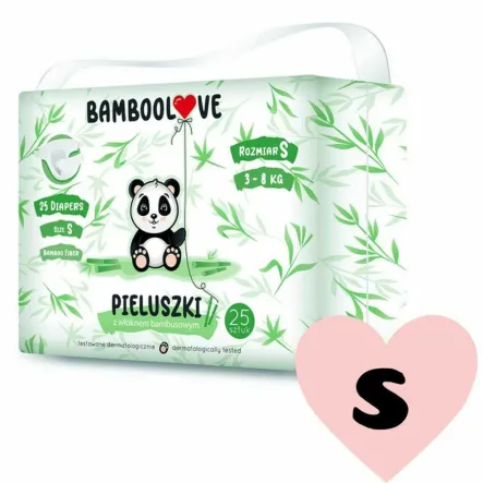 Pieluszki z Włóknem Bambusowym Rozmiar S 3-8 kg (25szt.) Bamboolove