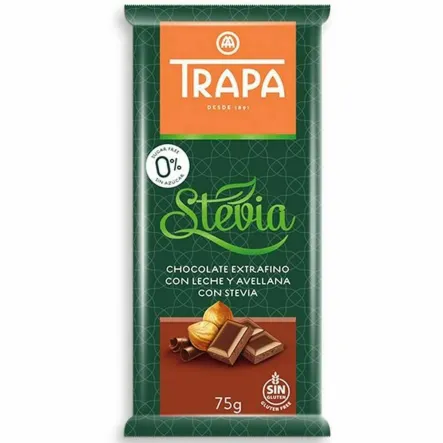 Czekolada Mleczna z Orzechami Laskowymi ze Stewią Bez Dodatku Cukru 75 g - Trapa