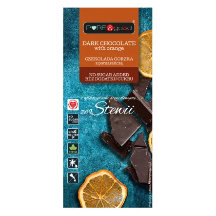 Czekolada Gorzka z Pomarańczą i Stewią Bez Dodatku Cukru 125 g - Pure and Good