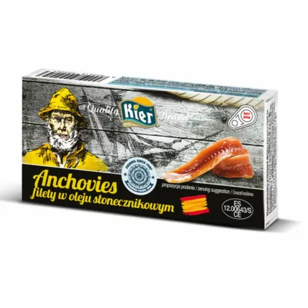 Anchovies Płaskie Filety w Oleju Słonecznikowym 45 g (26 g) - Kier (COLD)