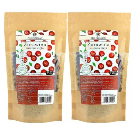 2 x Żurawina Cała Suszona z Sokiem Jabłkowym Bez Dodatku Cukru Bezglutenowa 250 g - Simpatiko