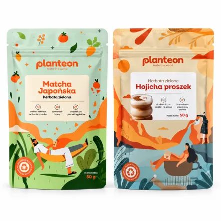 Matcha Japońska Herbata Zielona w Proszku 50 g + Herbata Zielona Hojicha w Proszku 50 g - Planteon